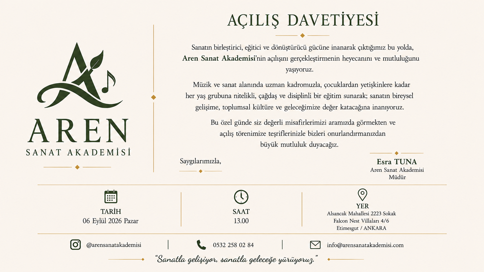 Ankara’da Sanata Yeni Bir Soluk: Aren Sanat Akademisi 6 Eylül’de Kapılarını Açıyor