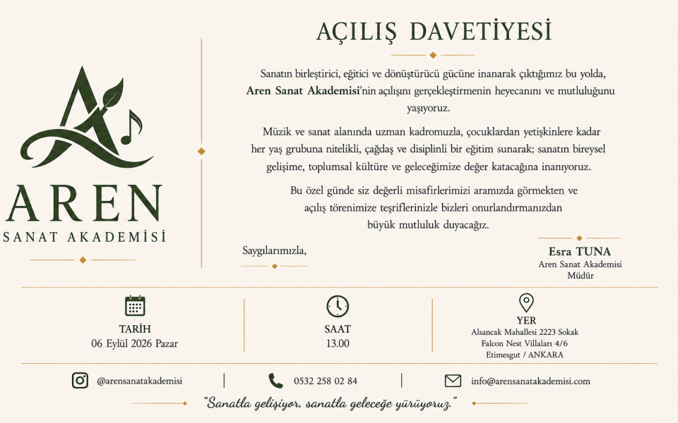 Ankara’da Sanata Yeni Bir Soluk: Aren Sanat Akademisi 6 Eylül’de Kapılarını Açıyor